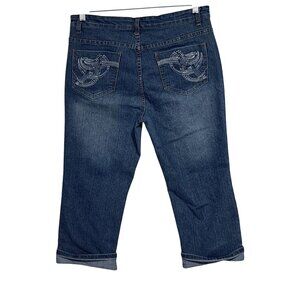 Baccini Jean Capris Womens 12 Embroidered Stretch Rolled Cuffs